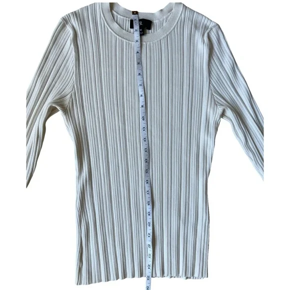 Banana Republic Ribbed Crew Neck Stretch White Long Sleeve Sweater - MED - Picture 8 of 12